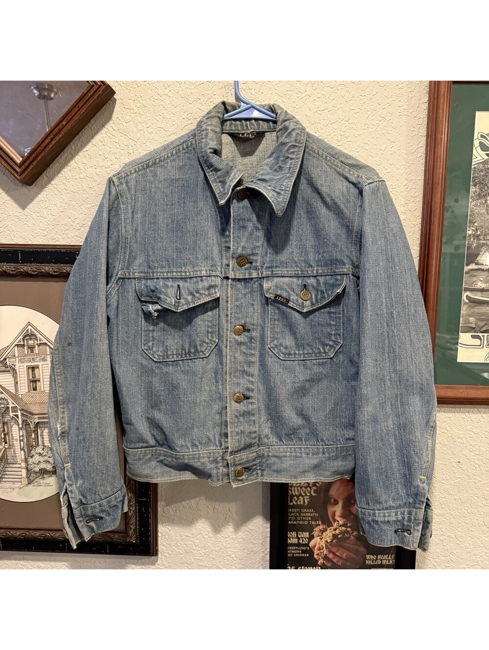 Vintage 70s RARE Lee Brushed Denim Two‎ Pocket Western Jacket Medium Blue M.R.